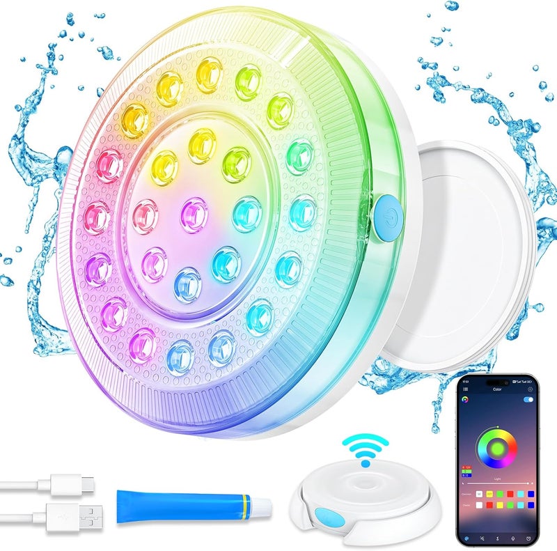 HOMLY Rechargeable Submersible Pool Lights with Wireless APP Control, Waterproof Underwater Smart LED Lights Controlled Multiple Lighting Modes, 4000mAh Magnets Lights for Multi Scene Pool Decoration - Image 1